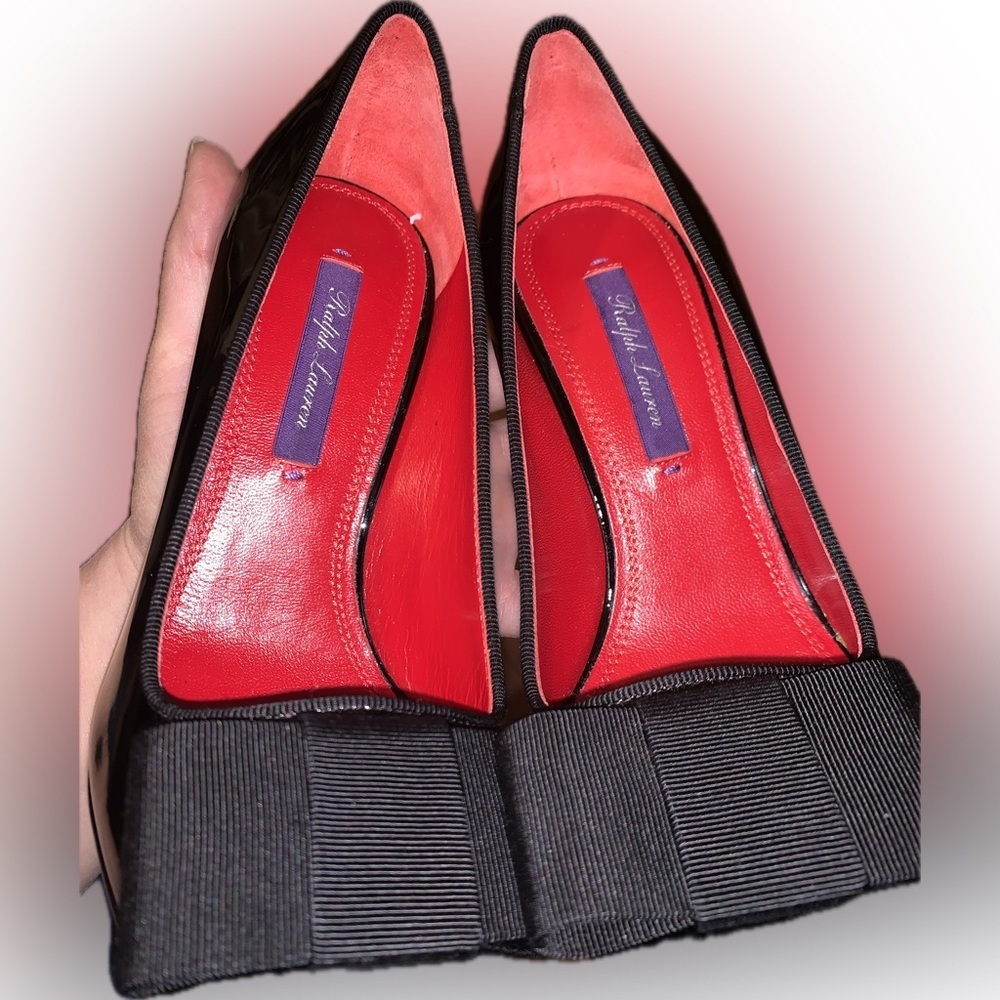 Ralph Lauren Purple Label Mallorie Black Patent Leather Bow Pumps Heels 35.5B - Picture 11 of 17